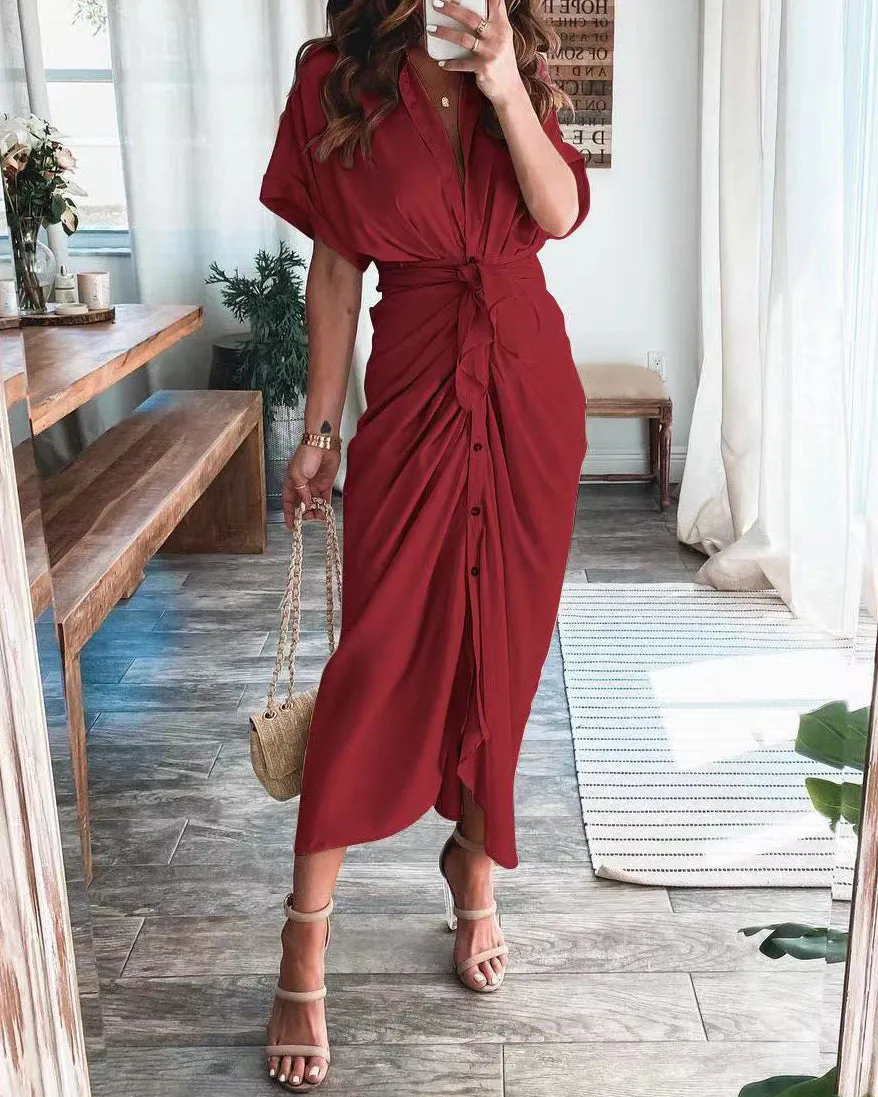 Lace Up Solid Dress