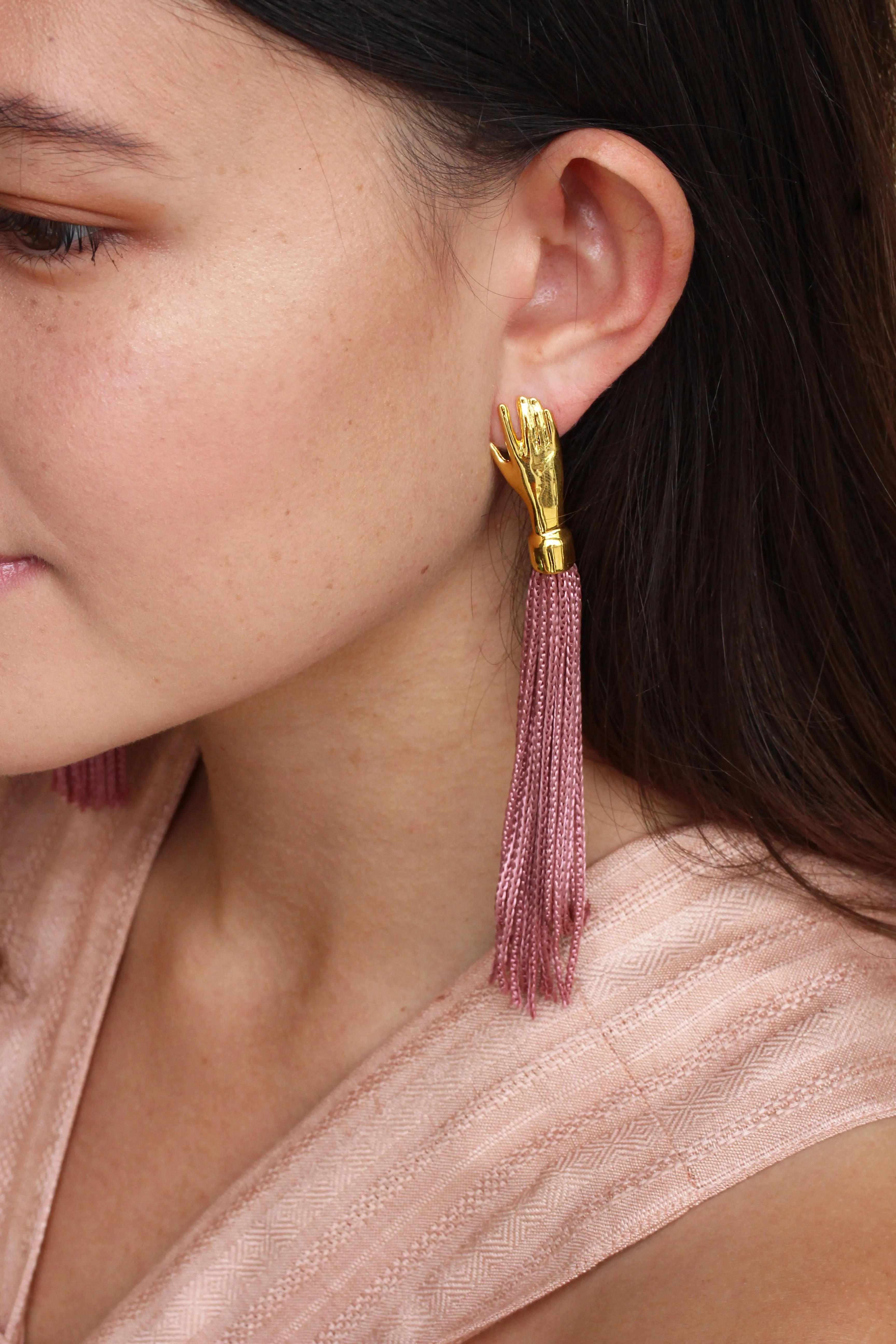 Lady Grey Hand Silk Tassel Earrings Blush
