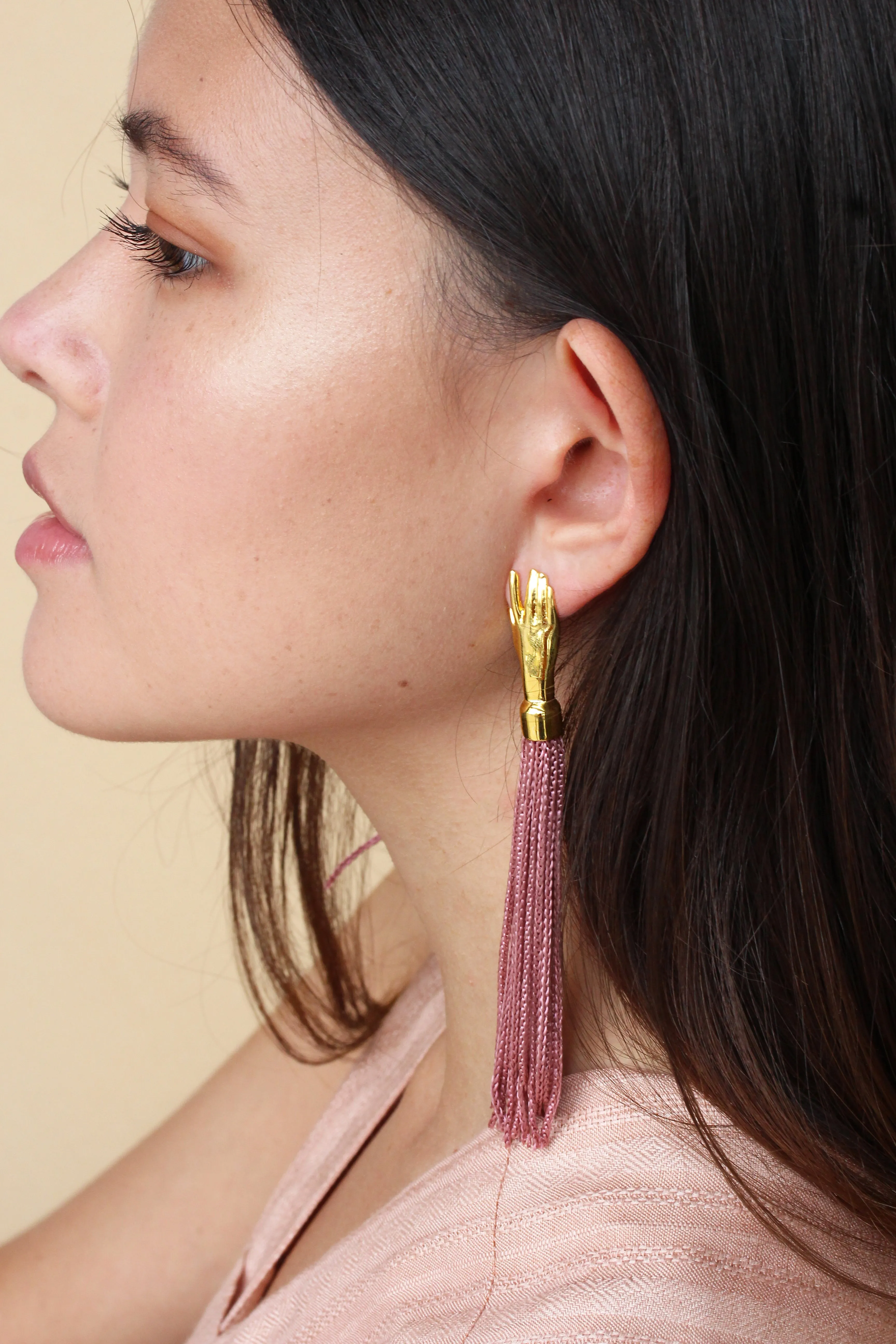 Lady Grey Hand Silk Tassel Earrings Blush