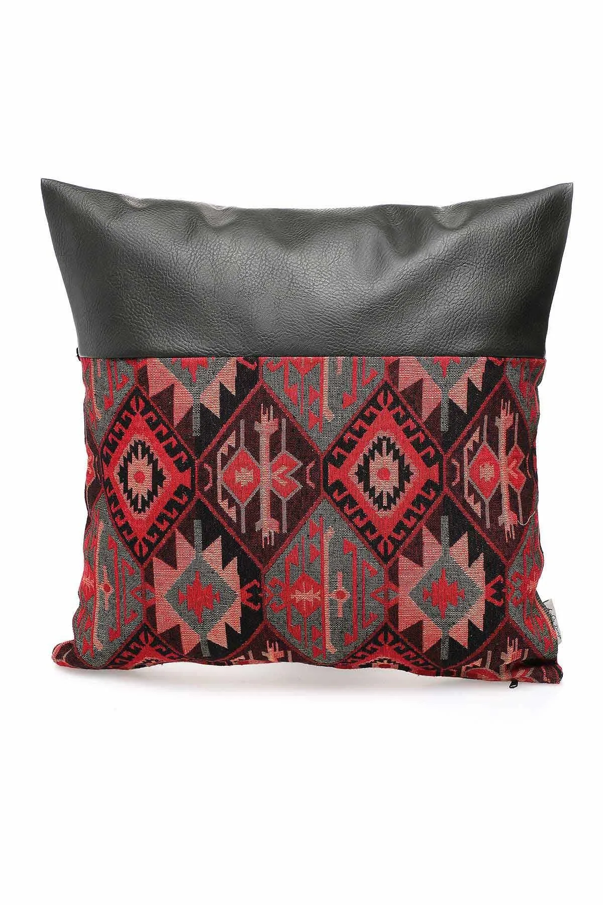 Leather Decorative Pillow Cover with Beautiful Hanging Tassels, 18x18 Inches Traditional Anatolian Pattern Handicraft Cushion Cover,K-194