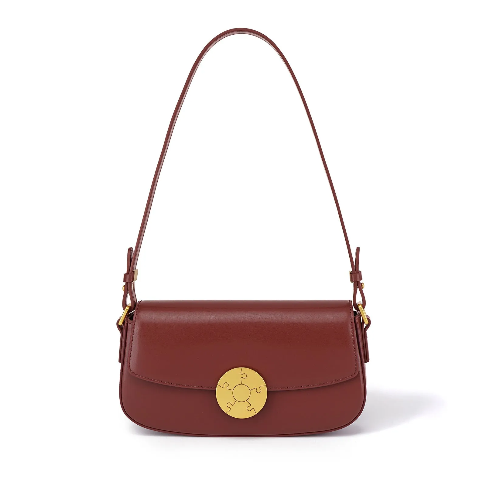 Luxury Leather Crossbody Box Bag with Elegant Circular Emblem, Fashion Leather Shoulder Bag