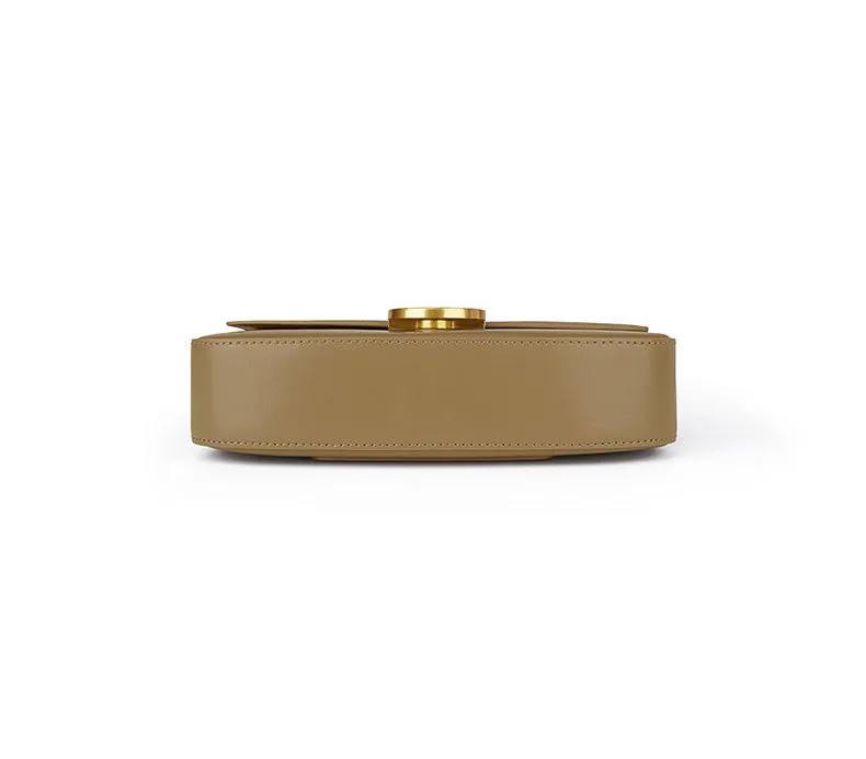 Luxury Leather Crossbody Box Bag with Elegant Circular Emblem, Fashion Leather Shoulder Bag