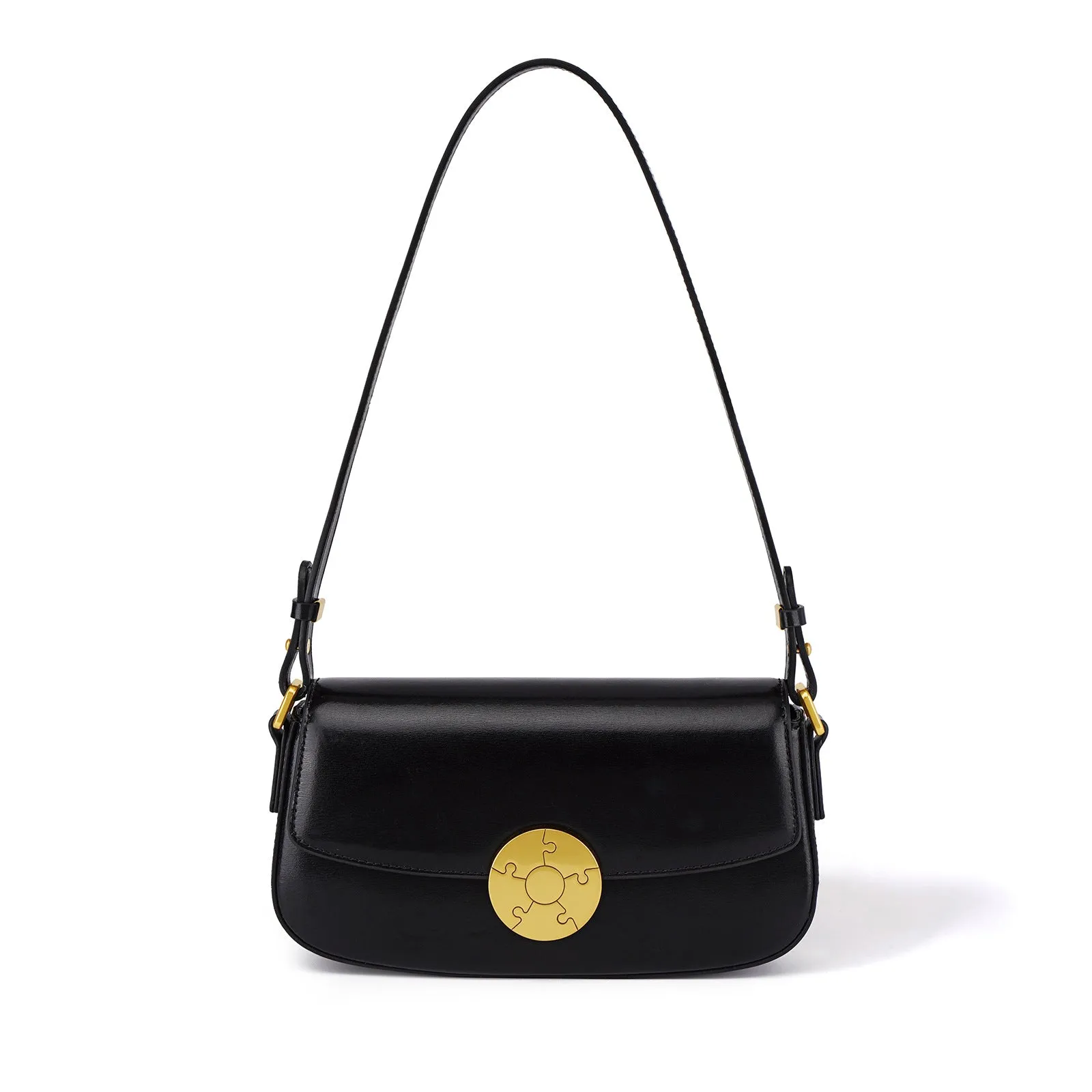 Luxury Leather Crossbody Box Bag with Elegant Circular Emblem, Fashion Leather Shoulder Bag