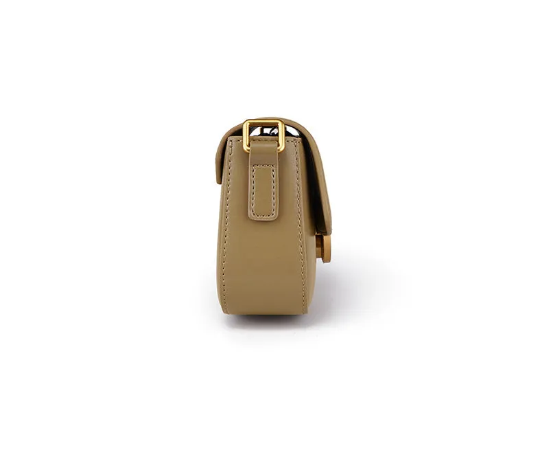 Luxury Leather Crossbody Box Bag with Elegant Circular Emblem, Fashion Leather Shoulder Bag
