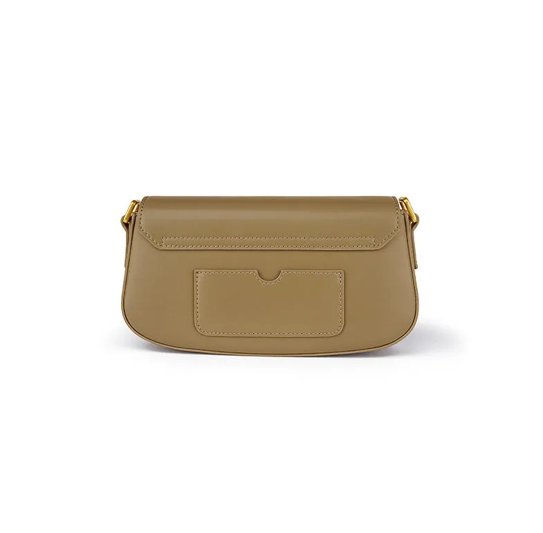 Luxury Leather Crossbody Box Bag with Elegant Circular Emblem, Fashion Leather Shoulder Bag
