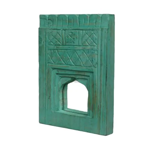Manju Art Creations Antique Mirror for Wall Decor, Small Wall Decor Crafted from Solid Hardwood, Exquisite Frame for Bedroom, Home Decor and Living Room (Mint Green)