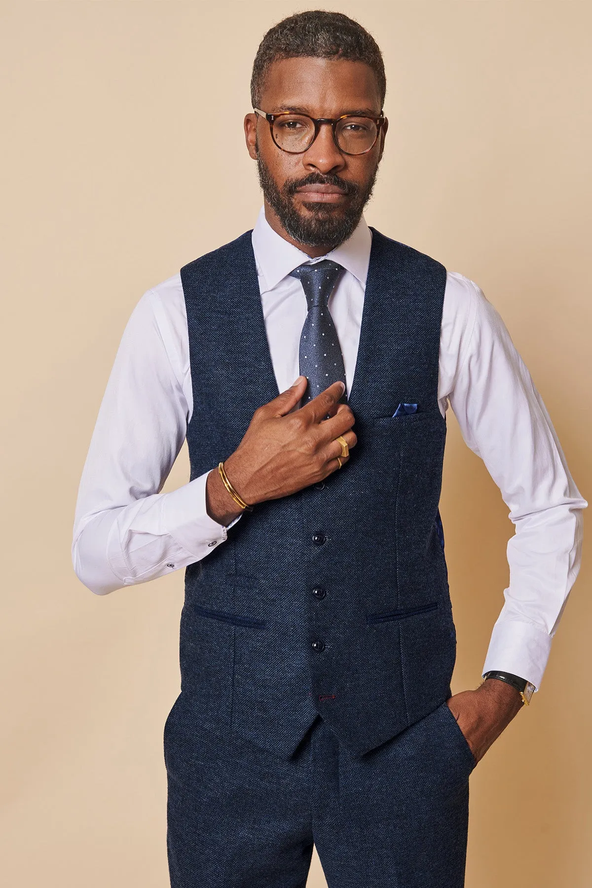 MARLOW - Navy Tweed Three Piece Suit