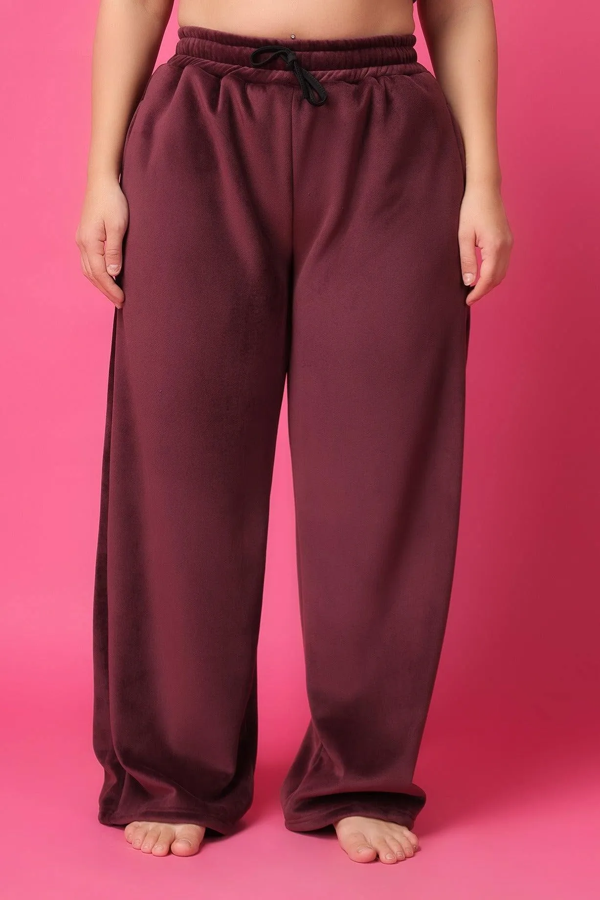 Maroon Solid Slip On Pyjamas