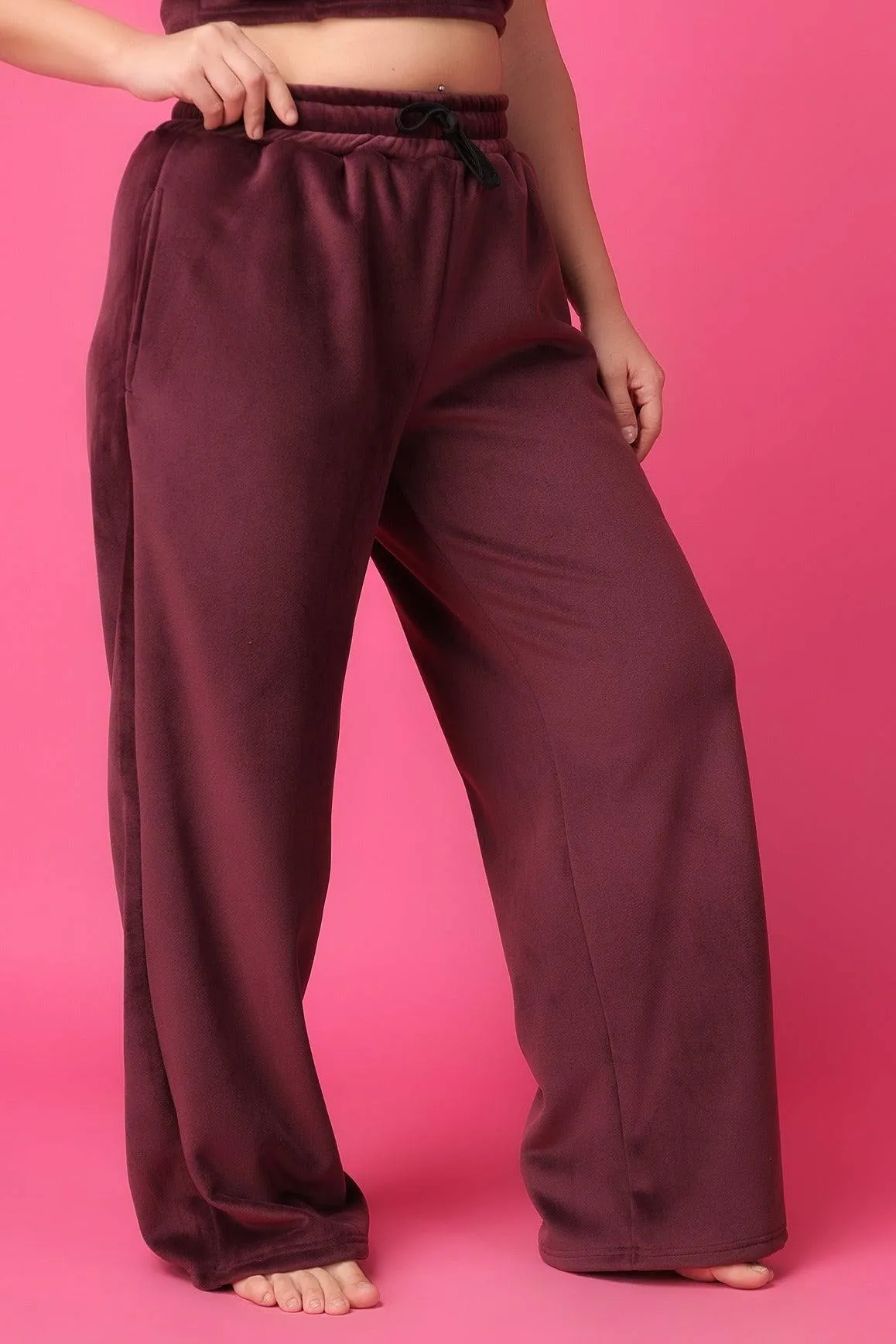Maroon Solid Slip On Pyjamas