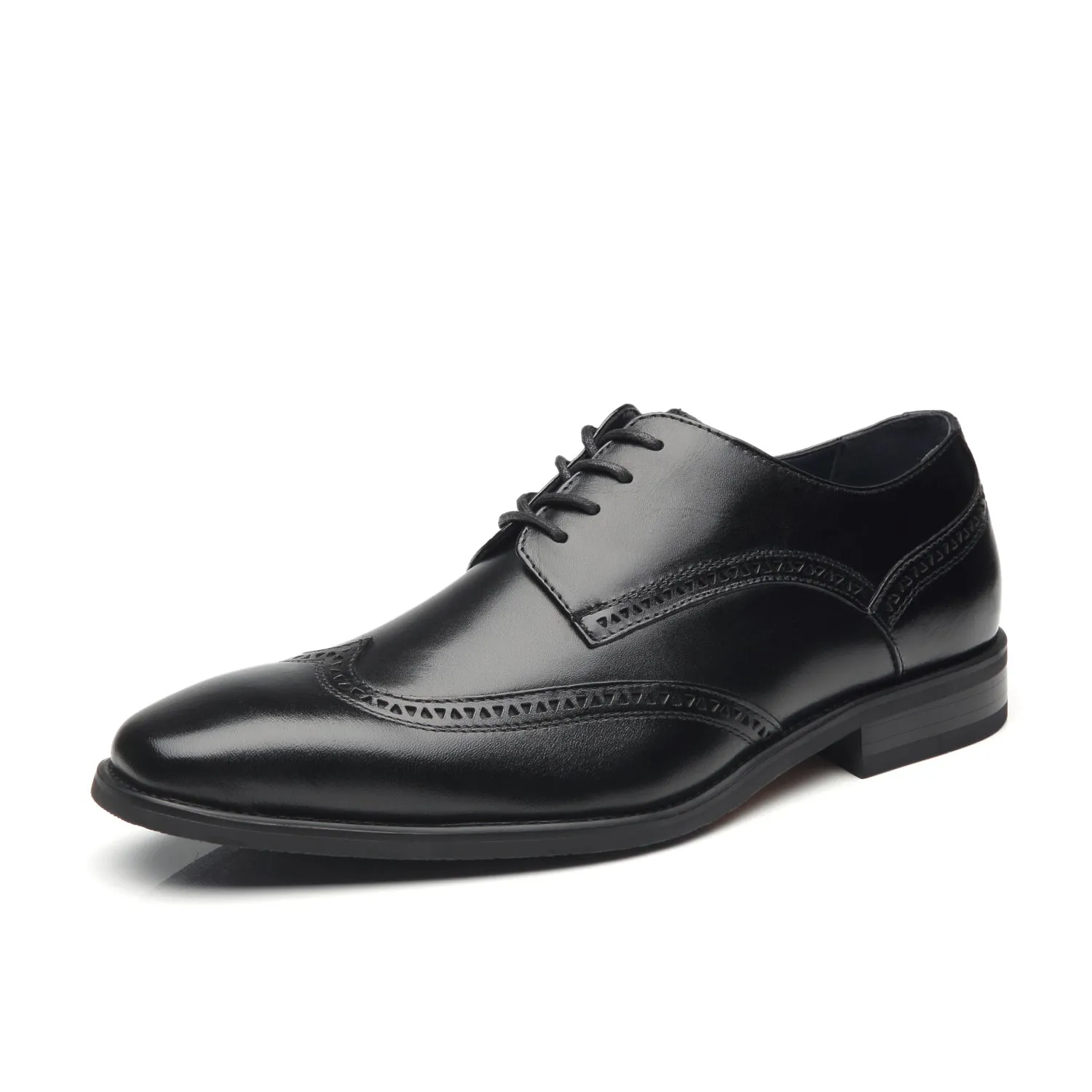 Men Dress Shoes Lace Up Oxford Classic Plain Toe Modern Formal Leather Shoes-Black