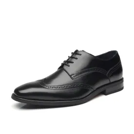Men Dress Shoes Lace Up Oxford Classic Plain Toe Modern Formal Leather Shoes-Black