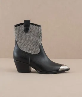 Metallic Tip Western Ankle Boot - Black