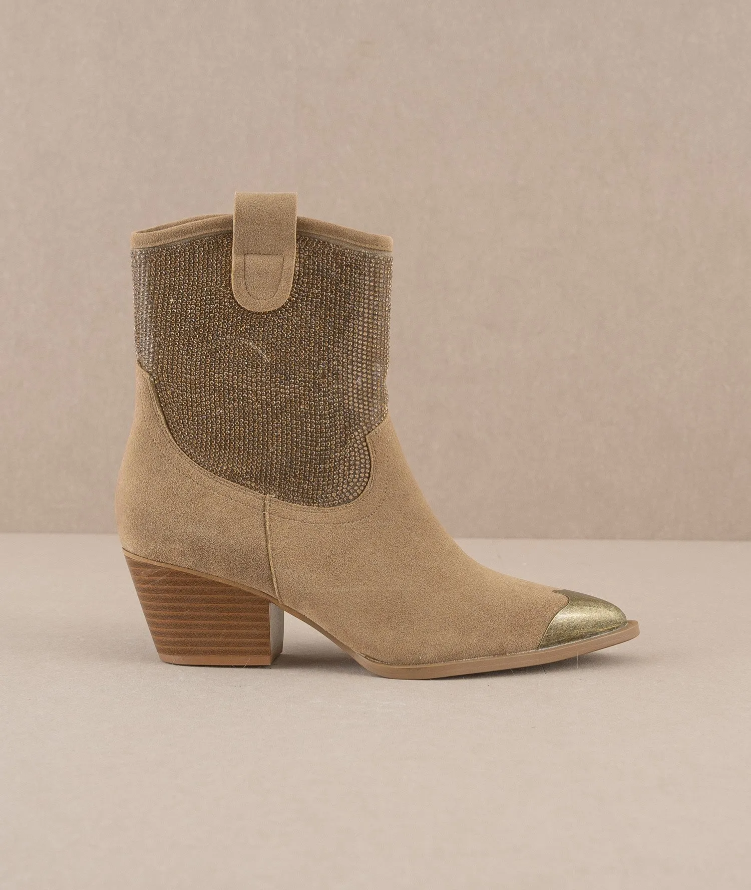Metallic Tip Western Ankle Boot - Khaki