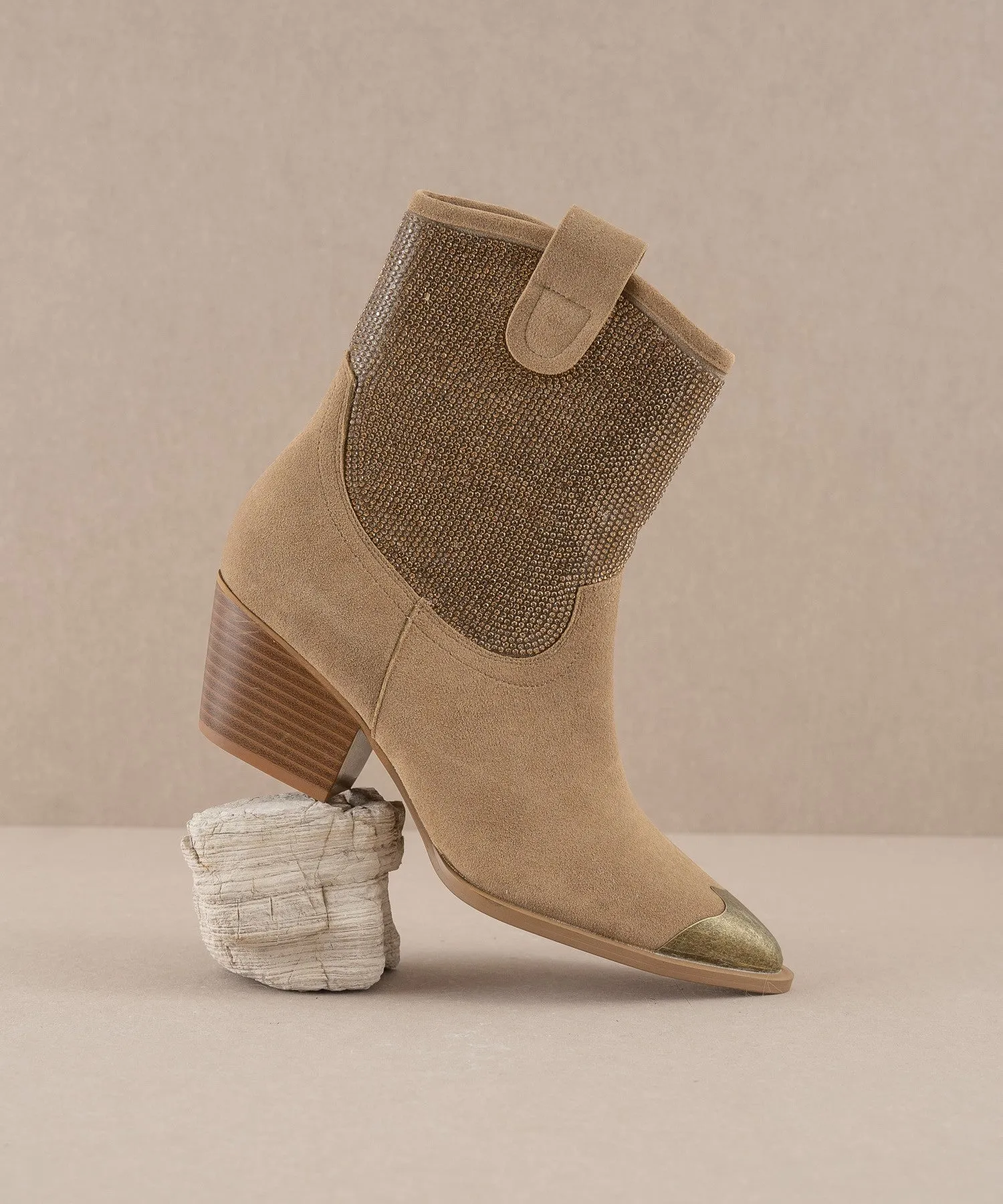Metallic Tip Western Ankle Boot - Khaki
