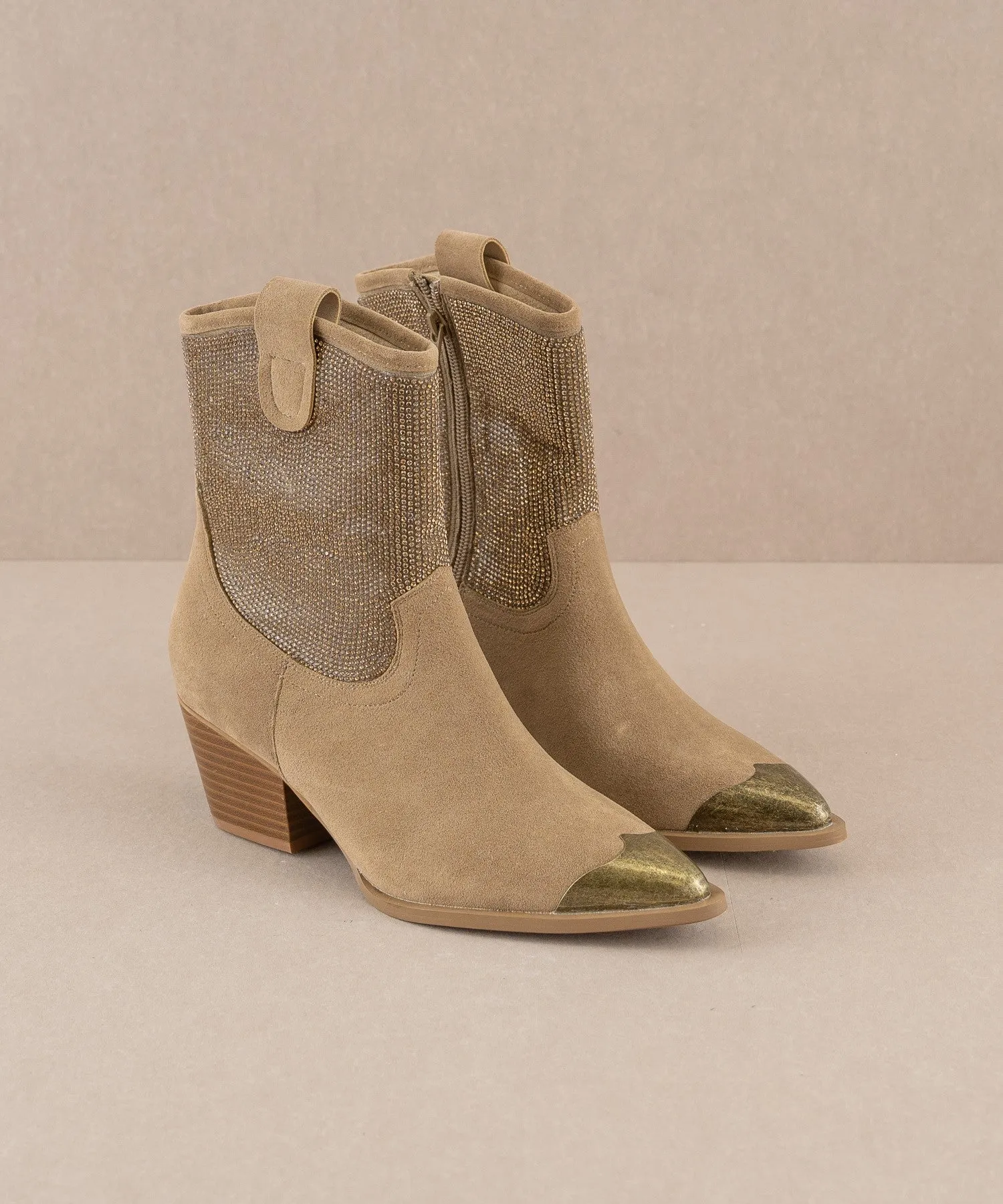 Metallic Tip Western Ankle Boot - Khaki