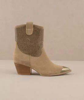 Metallic Tip Western Ankle Boot - Khaki