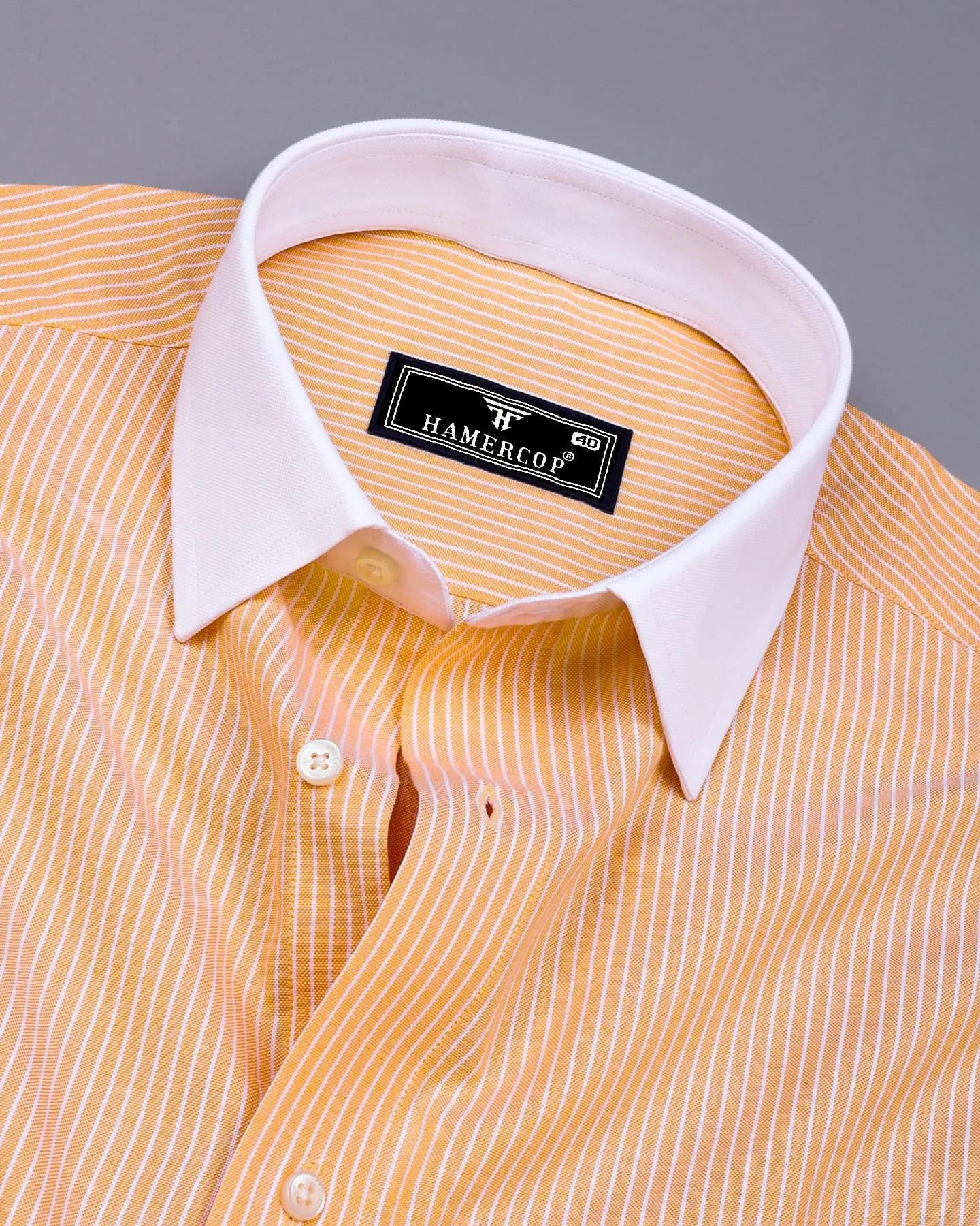 Moccasin Yellow Pencil Stripe Designer Cotton Shirt