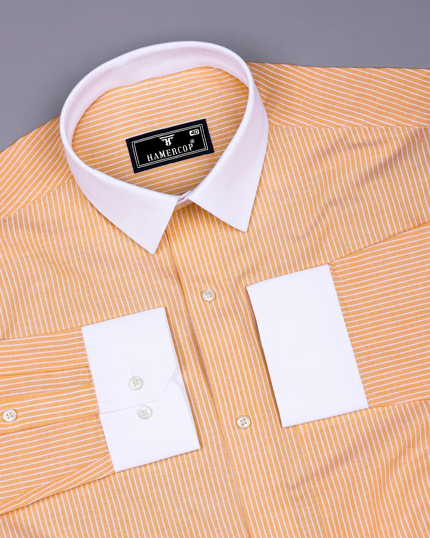 Moccasin Yellow Pencil Stripe Designer Cotton Shirt
