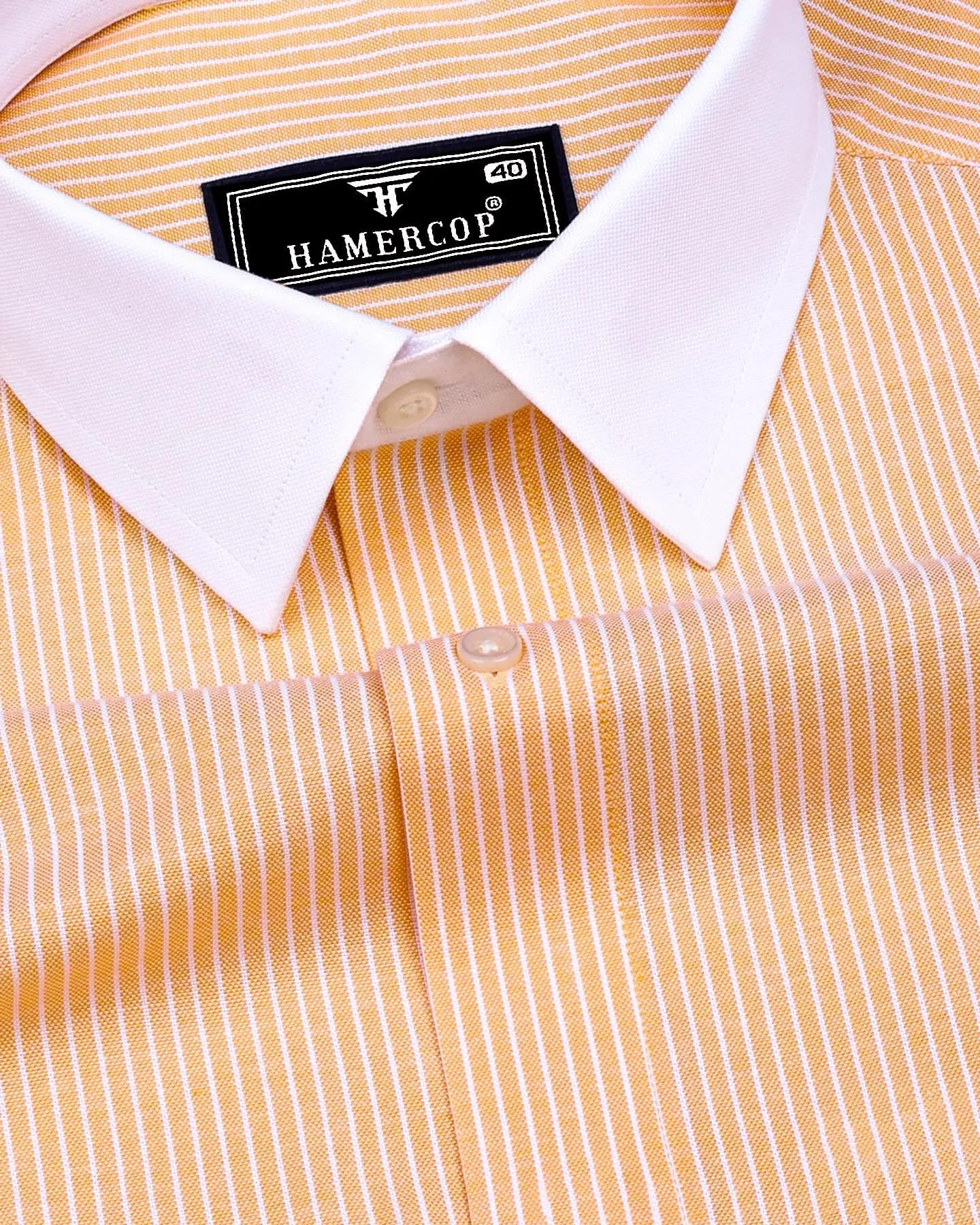 Moccasin Yellow Pencil Stripe Designer Cotton Shirt