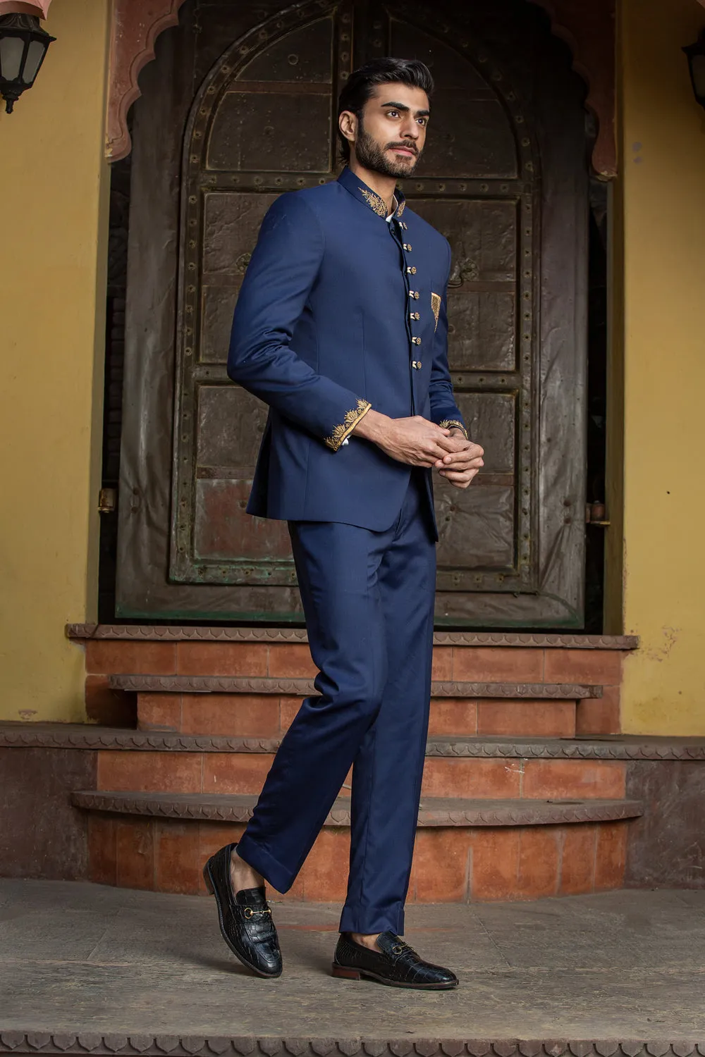Navy Blue Jodhpur Suit Zardozi Embroidered