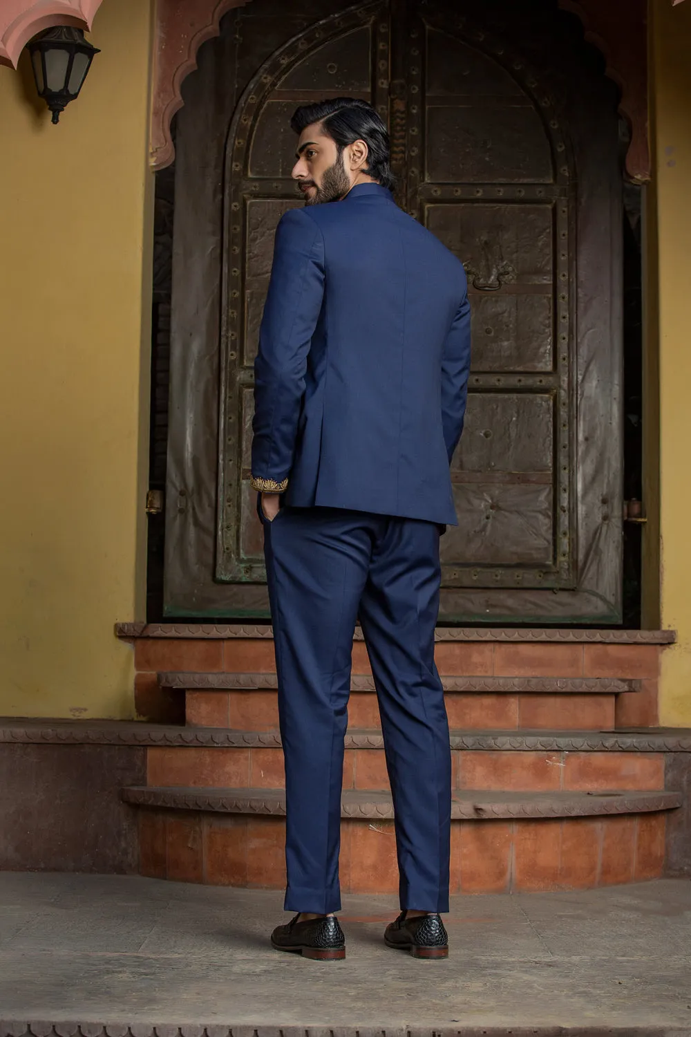 Navy Blue Jodhpur Suit Zardozi Embroidered