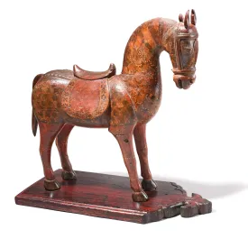 Painted Teak Horse From Rajasthan - 19th Century