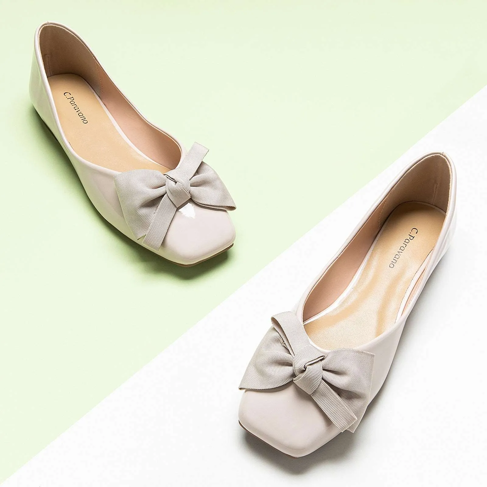Patent Bow Ballerina Flats (Eva) Pearl White