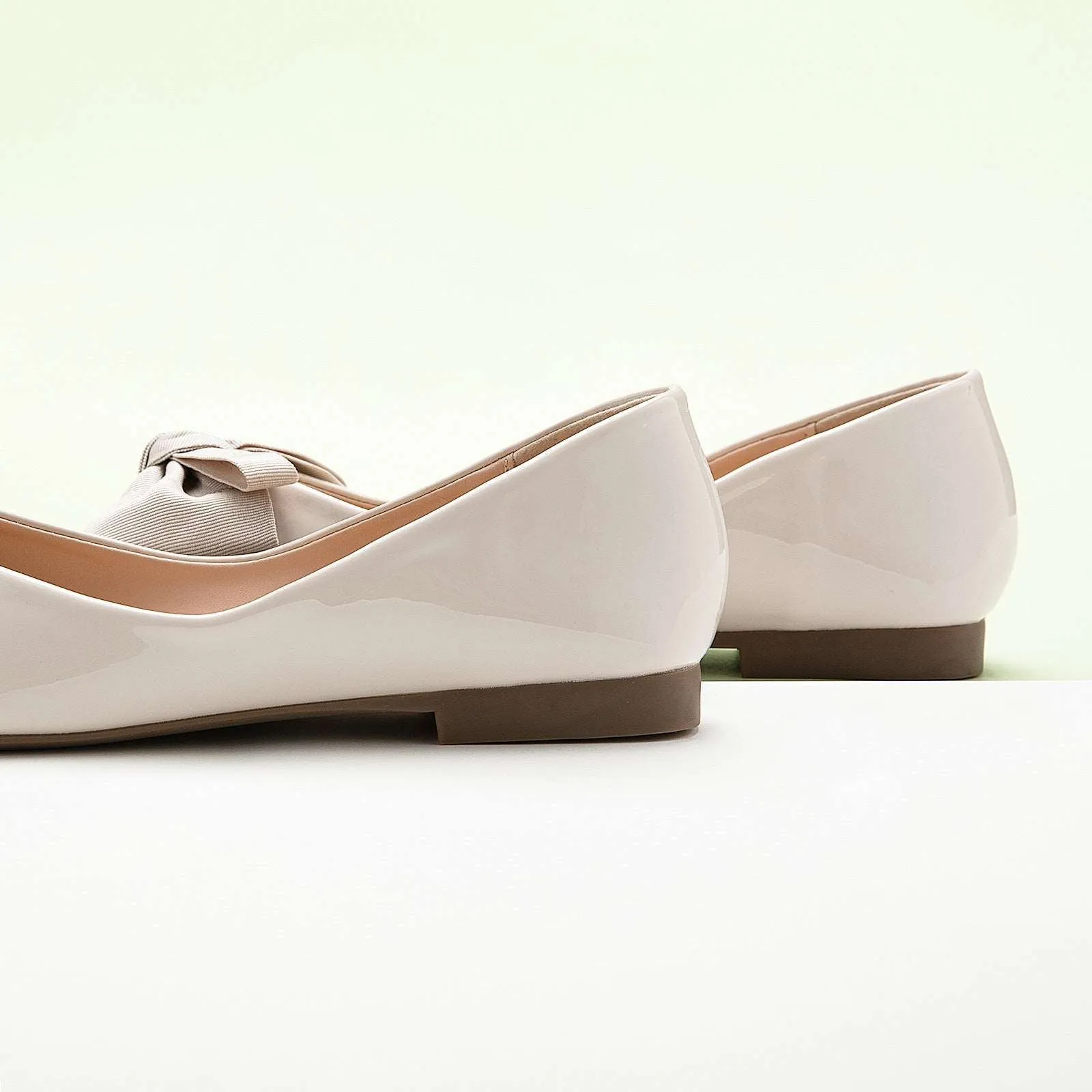 Patent Bow Ballerina Flats (Eva) Pearl White