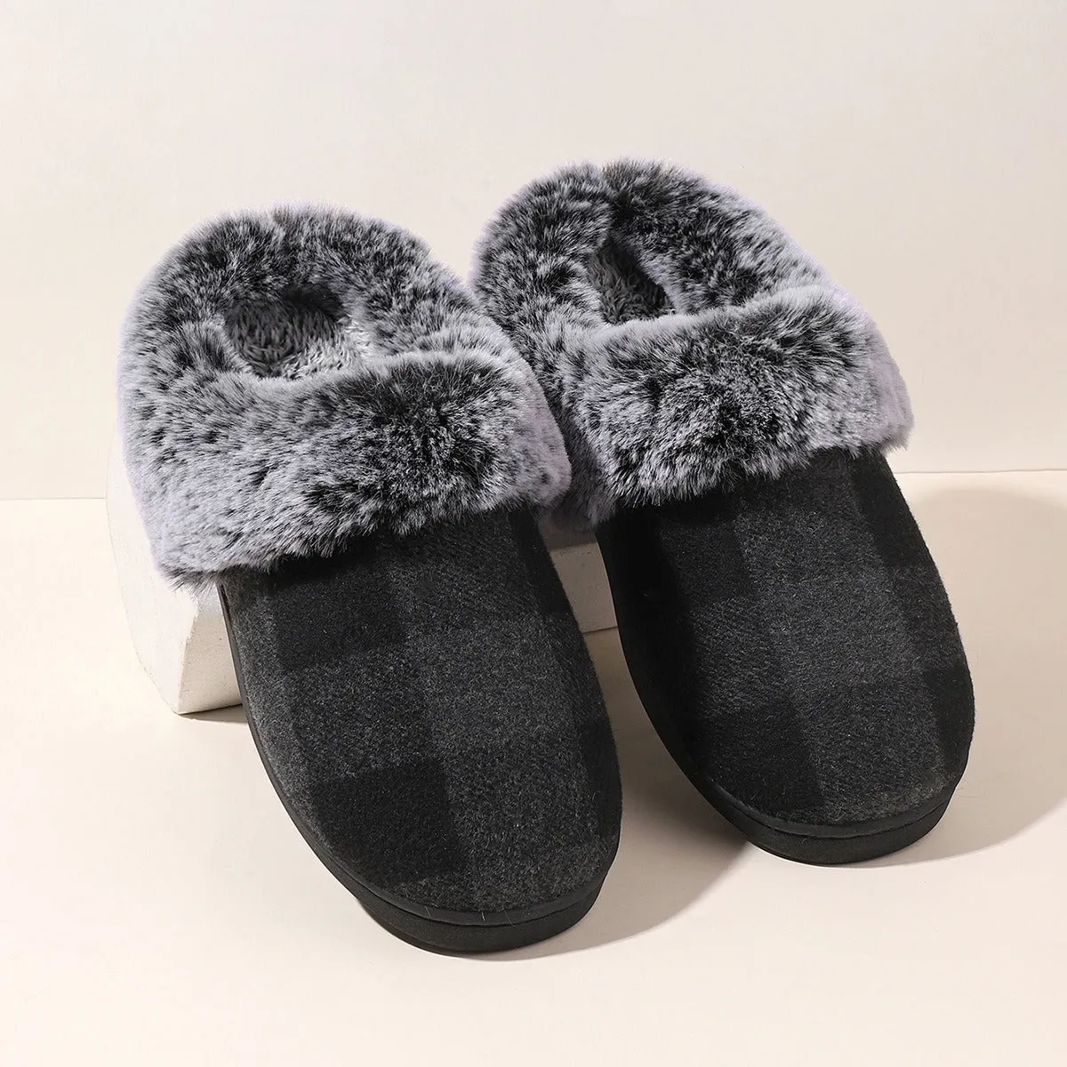 Plaid Fluffy Slippers Fashion Comfortable And Non-slip Cotton Slippers Cozy Footwear Warm Cotton Slippers Unisex cotton Slippers couples cotton footwear, lioness-love