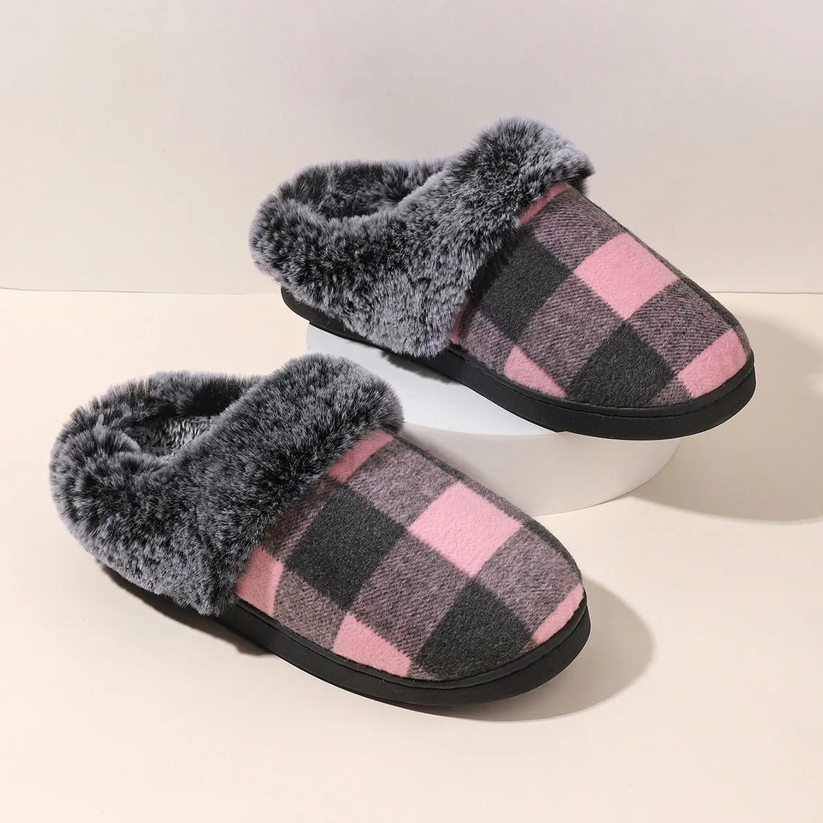 Plaid Fluffy Slippers Fashion Comfortable And Non-slip Cotton Slippers Cozy Footwear Warm Cotton Slippers Unisex cotton Slippers couples cotton footwear, lioness-love