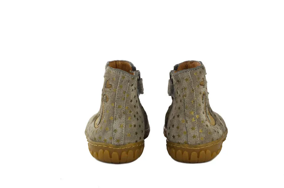 Pom d'Api Girls Beige Boot with Cat and Stars