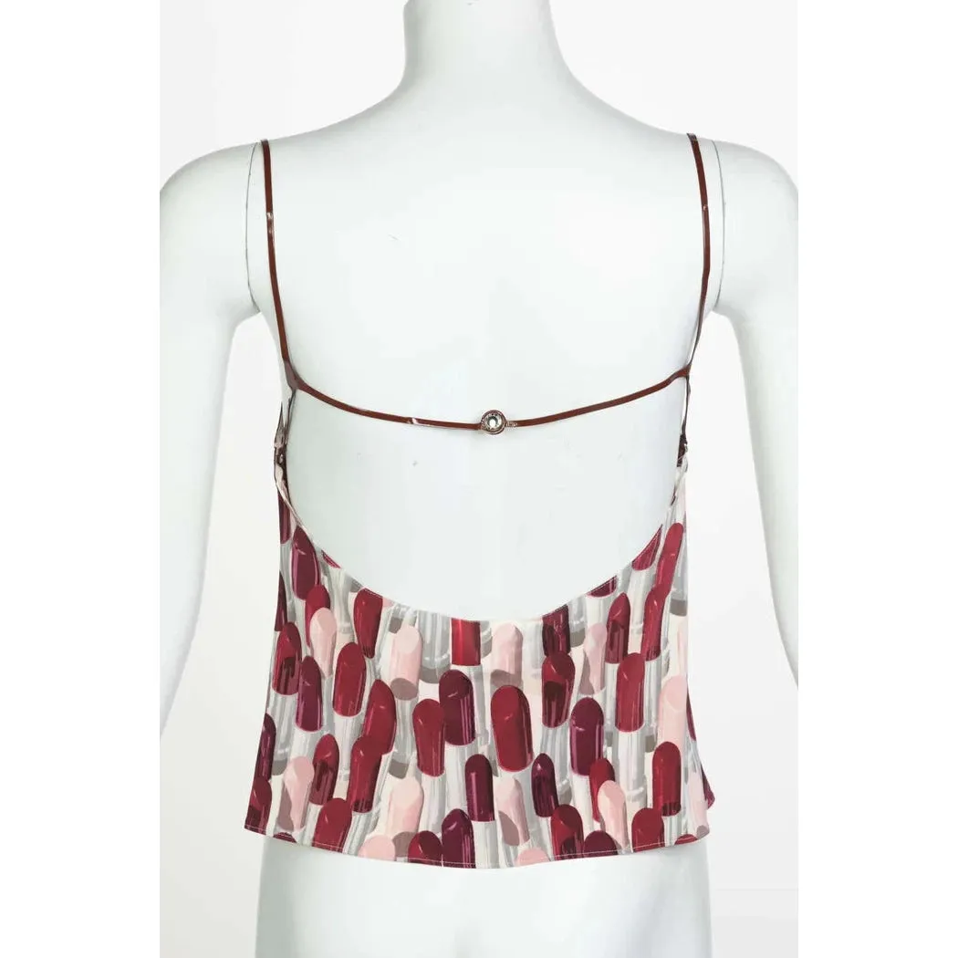 PRADA Silk Lipstick Leather Strap Top Spring 2000 | Size 44 IT