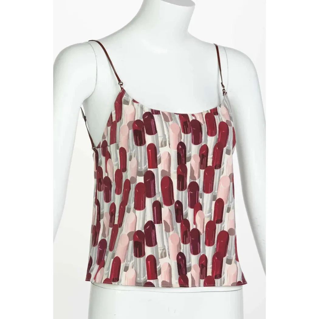 PRADA Silk Lipstick Leather Strap Top Spring 2000 | Size 44 IT
