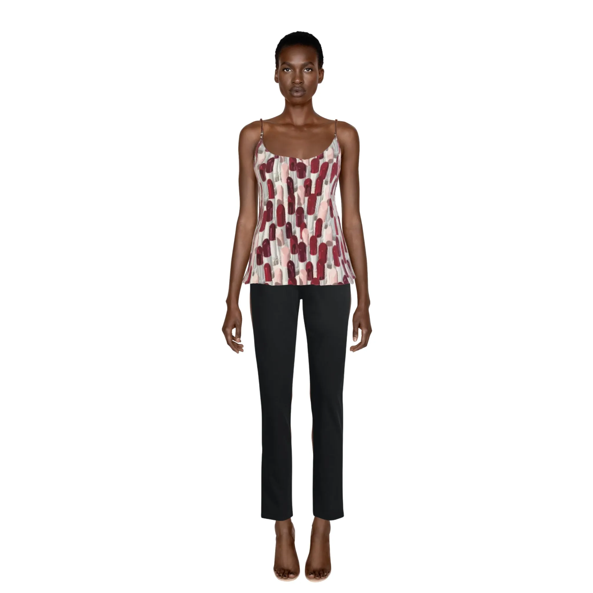 PRADA Silk Lipstick Leather Strap Top Spring 2000 | Size 44 IT