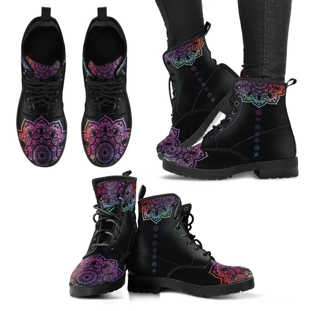 Purple Chakra Mandala Leather Boots