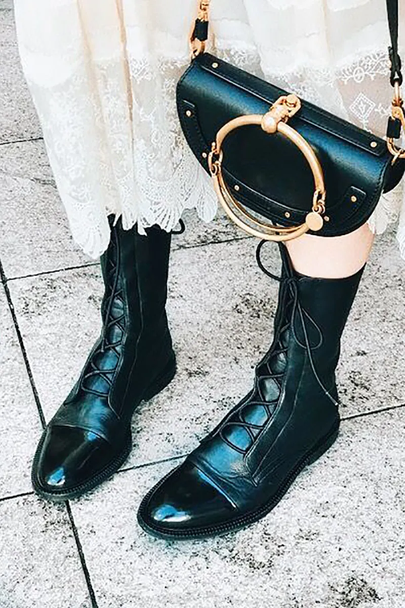 Round Toe Lace Up Martin Boots