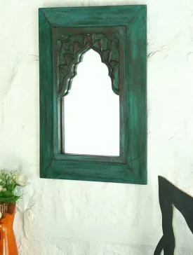 Royal Handmade Decorative Wall Décor Mirror Frame | Carved in Solid Hard Wood | Vintage Mirror Frame for Bedroom | Wall Mirror | Dinning Room | Living Room | Wall Décor | Green Arch Style