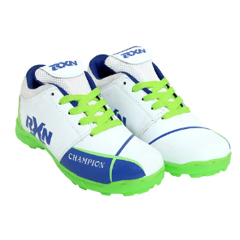 RXN Champion Cricket Shoes (White/Blue/Green)