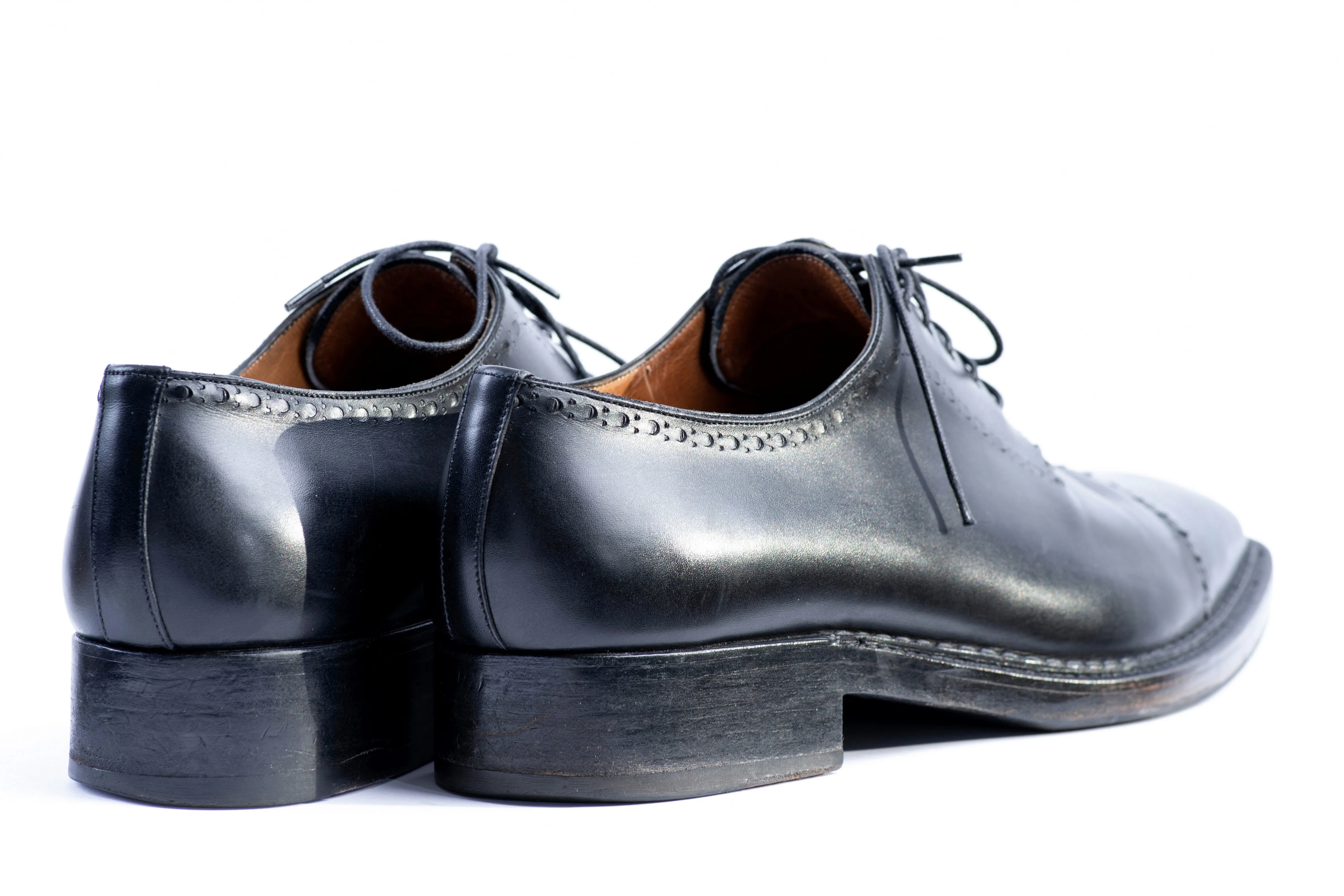 SANTONI Fatte A Mano Wholecut Black Leather Bentivegna Welted Oxford Shoes, 11 F