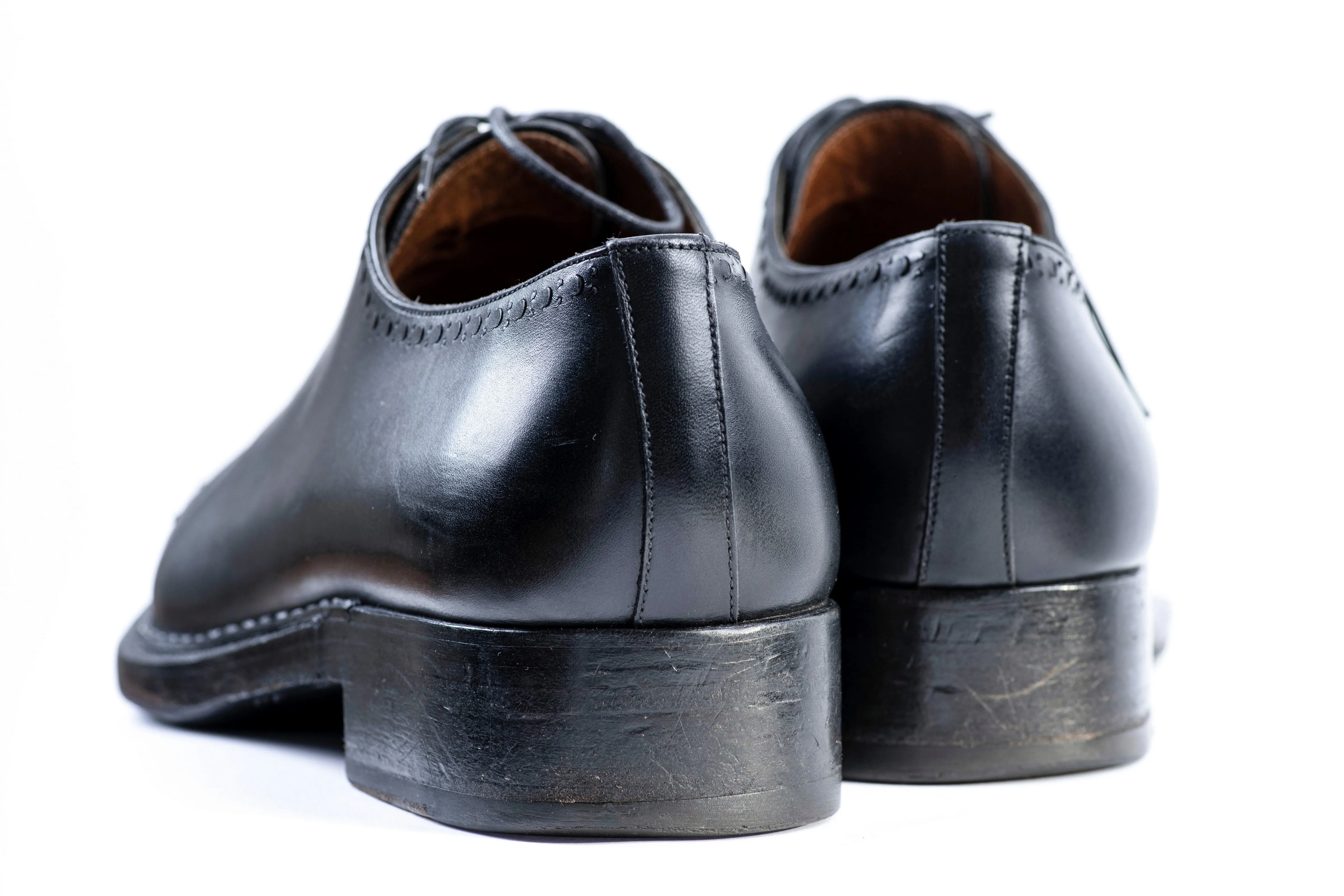 SANTONI Fatte A Mano Wholecut Black Leather Bentivegna Welted Oxford Shoes, 11 F