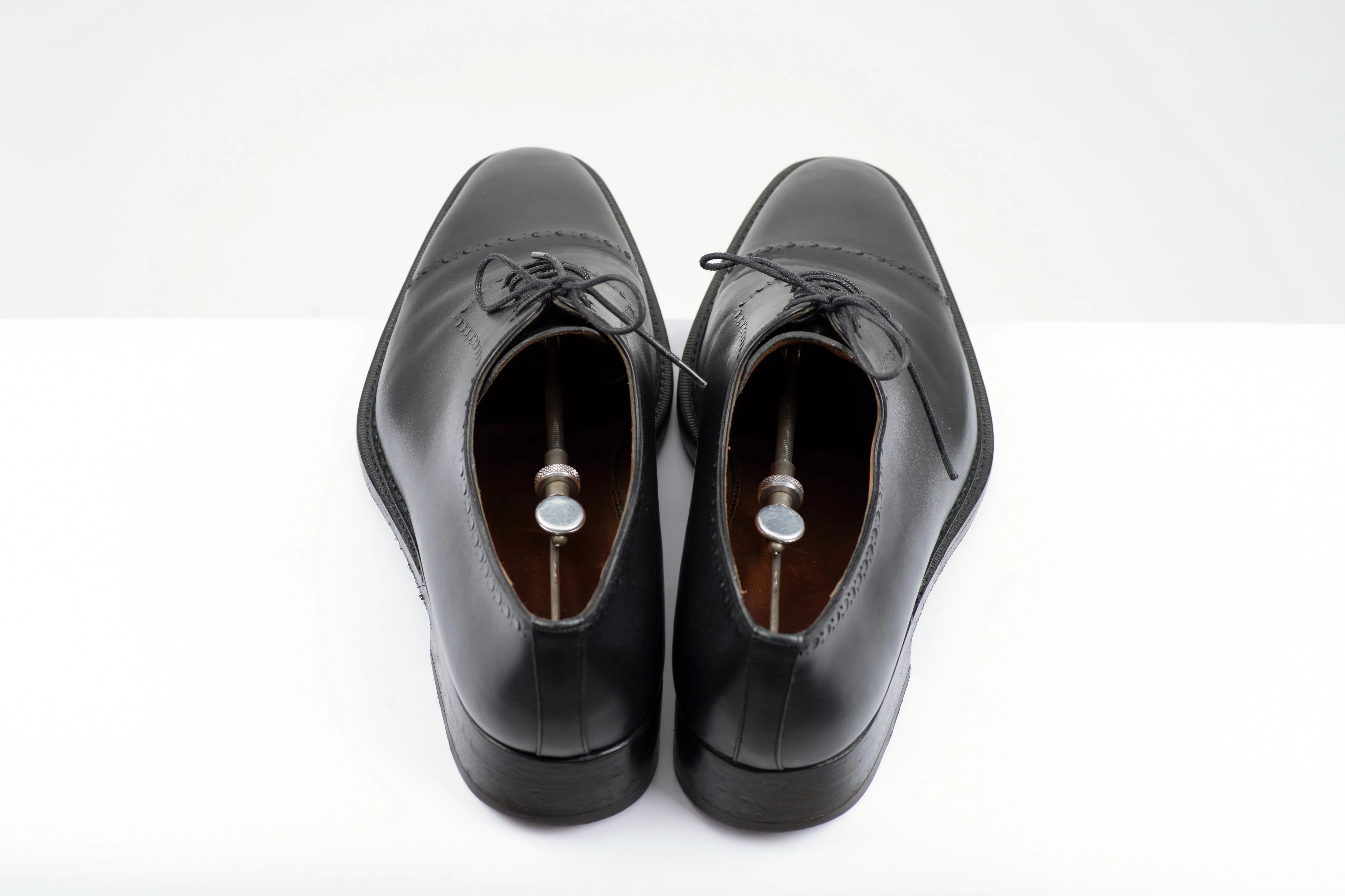 SANTONI Fatte A Mano Wholecut Black Leather Bentivegna Welted Oxford Shoes, 11 F