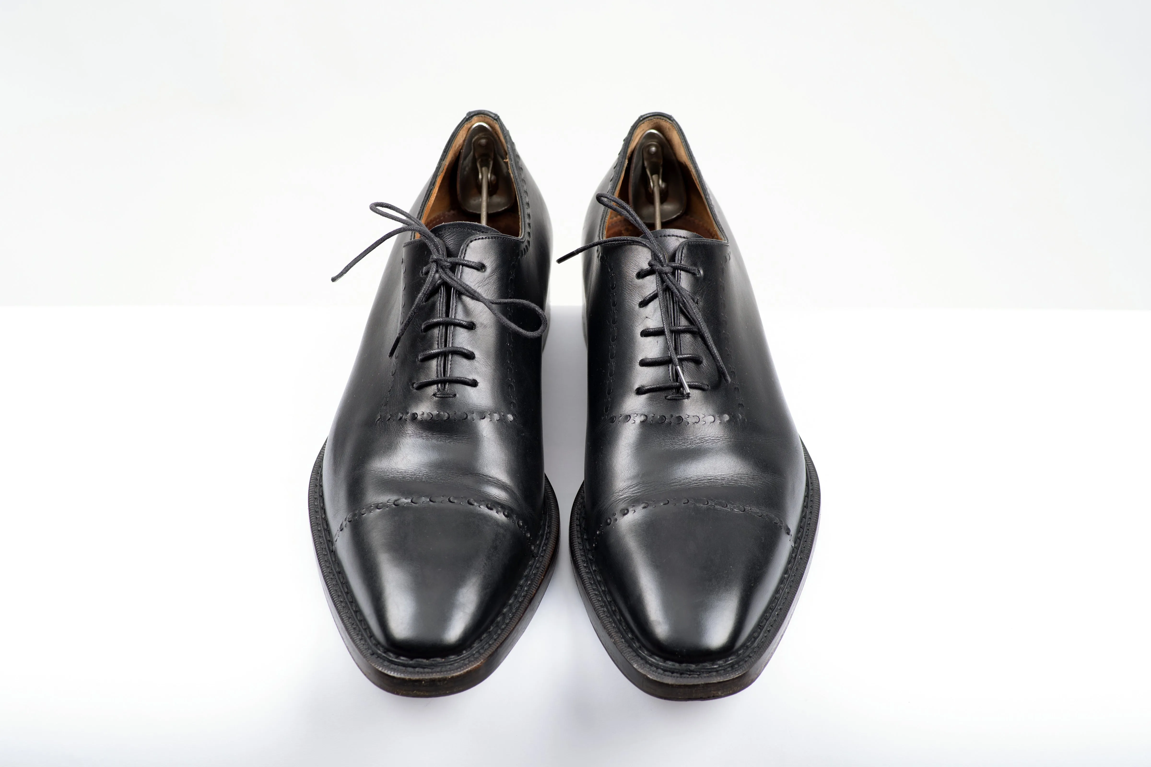 SANTONI Fatte A Mano Wholecut Black Leather Bentivegna Welted Oxford Shoes, 11 F