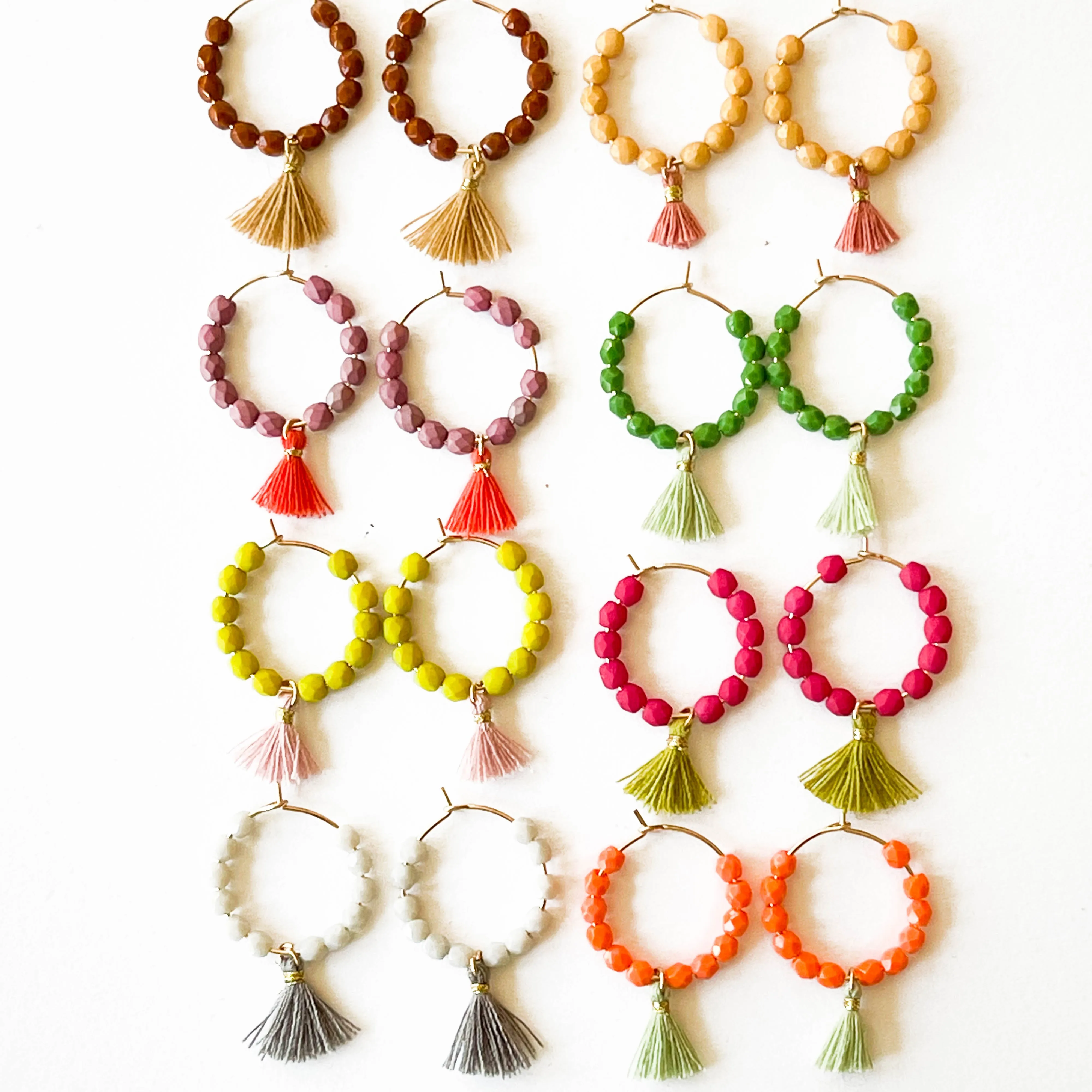 Small Gold Hoops with bead and tassels-WS