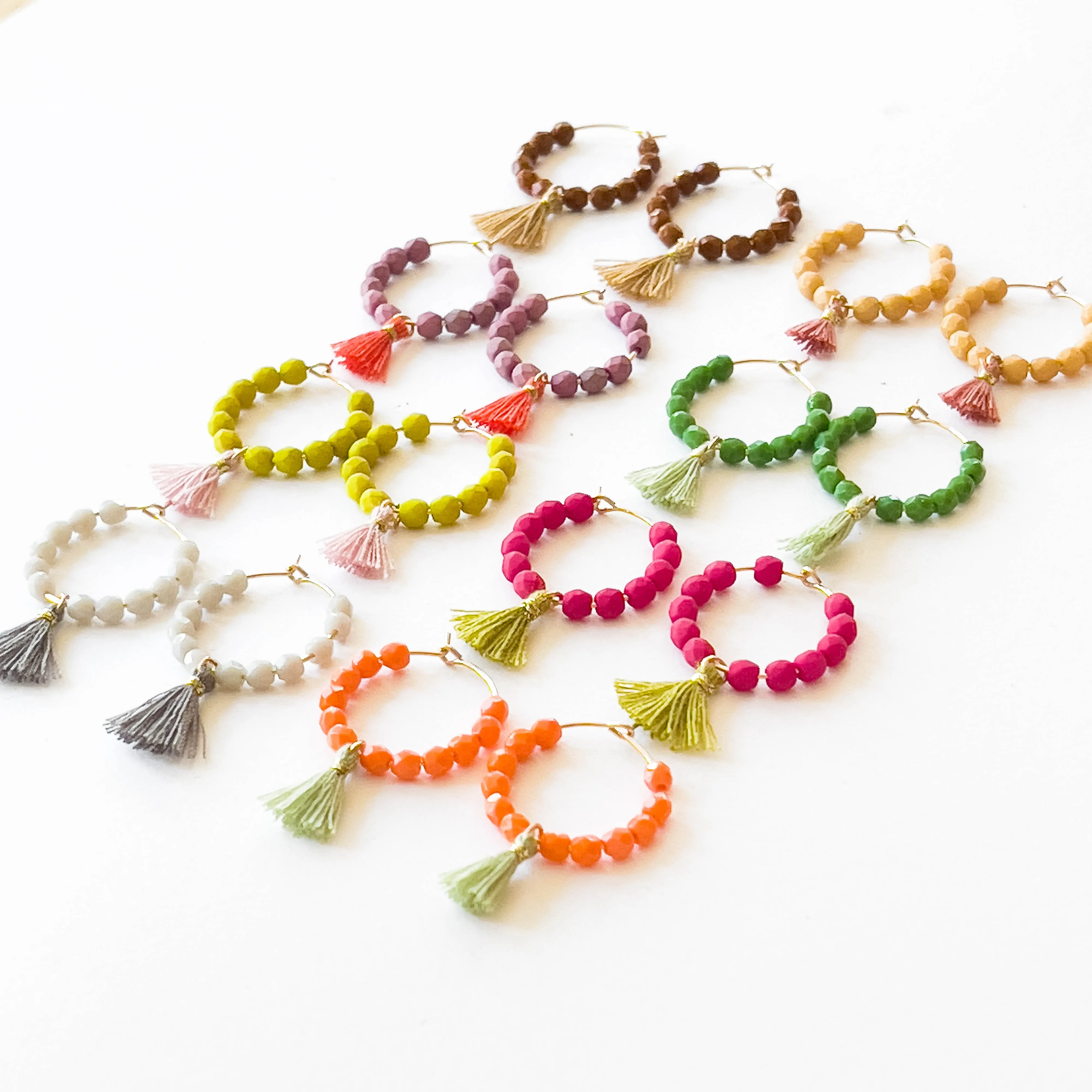 Small Gold Hoops with bead and tassels-WS