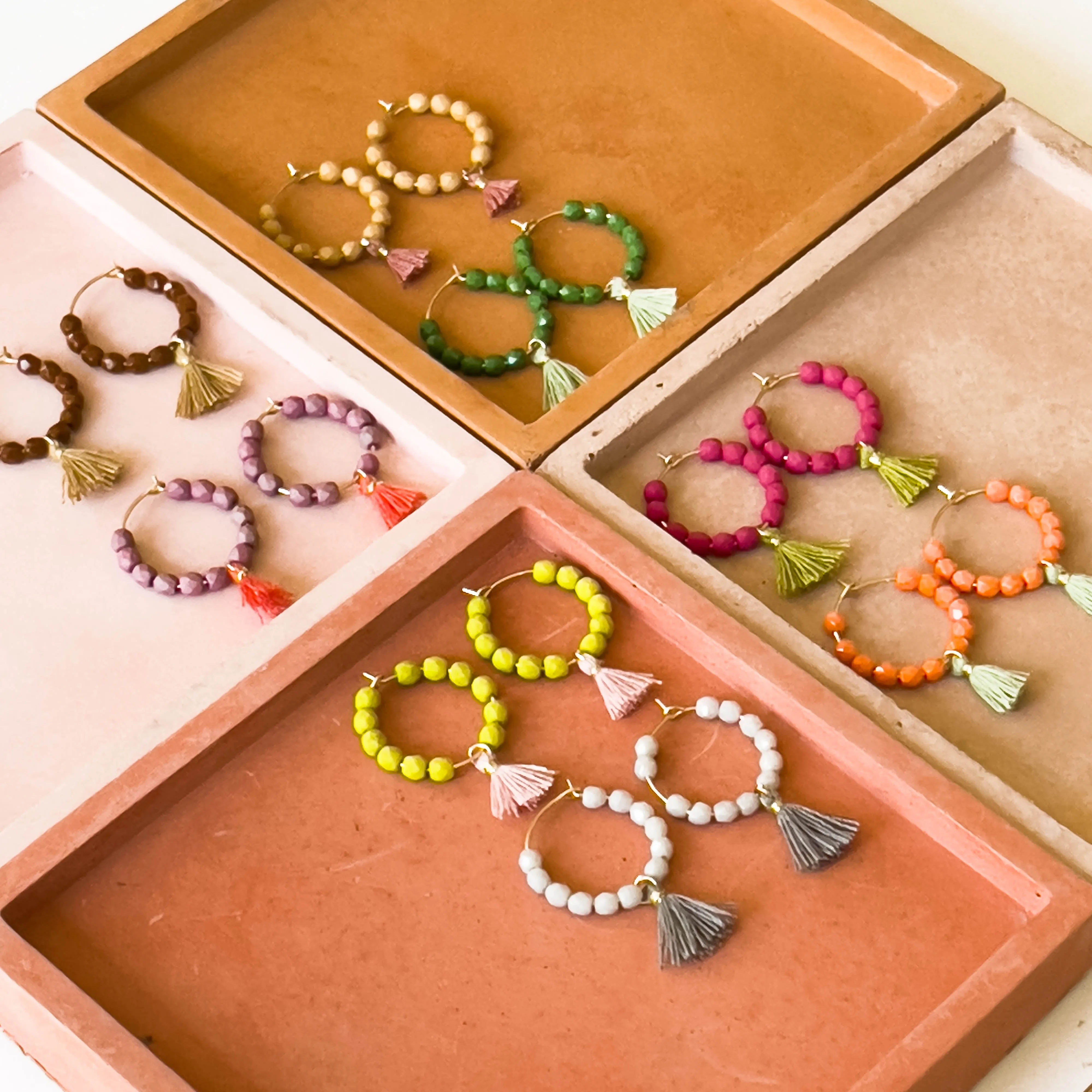 Small Gold Hoops with bead and tassels-WS