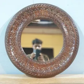 Spice Box Handmade Vintage Style Indian Round Mirror Small Wall Decor 60x60cm Handcarved in Solid Hard Wood Decorative Wall Mirror Frame Bedroom | Home Decor | Living Room | MFWB10161 26x26inch