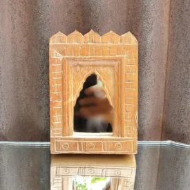 Spice Box Handmade Vintage Style Indian Temple Mirror Small Wall Decor 13X18cm Handcarved in Solid Hard Wood Decorative Wall Mirror Frame Bedroom | Home Decor | Living Room | TMB080023 5X7inch Brown