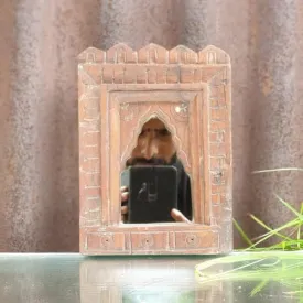 Spice Box Handmade Vintage Style Indian Temple Mirror Small Wall Decor 13x18cm Handcarved in Solid Hard Wood Decorative Wall Mirror Frame Bedroom | Home Decor | Living Room | TMB090103 5x7inch Brown