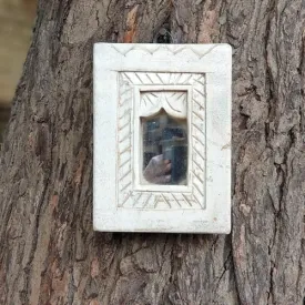 SPICE BOX handmade Vintage style Indian Temple Mirror Small Wall Decor 13X18cm Handcarved in Solid Hard Wood Decorative Wall Mirror Frame Bedroom | Home Decor | Living Room | TMW080008 5X7inch WHITE