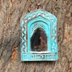 Spice Box Handmade Vintage Style Indian Temple Mirror Small Wall Decor 13x18cm Handcarved in Solid Hard Wood Decorative Wall Mirror Frame Bedroom | Home Decor | Living Room | TMW080021 5x7inch Blue